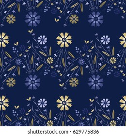 Seamless abstract floral background. Stylized meadow grasses. Hand drawn vector illustration