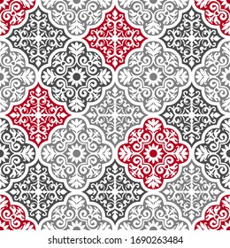 Seamless Abstract Floral Carpet Texture, Vector Textile Pattern, Ethnic Exotic Oriental Ornament