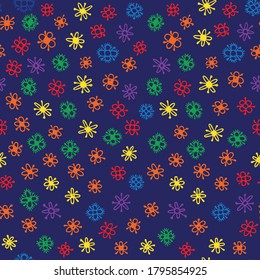 Seamless abstract floral fun pattern - rainbow navy
