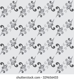 Seamless Abstract Floral Grayscale Pattern with Curls and Buds