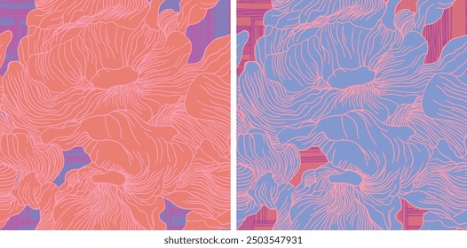 Seamless abstract floral and leaves line drawing background pattern, colorful vivid flower motif for textile and decoration