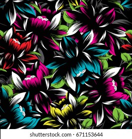 Seamless Abstract Floral Neon Pattern