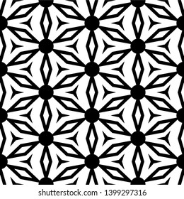 Seamless abstract floral pattern or background. White and black tileable texture. Printable design for kitchen accessories, clothing and interior textile, wrapping papers. Graphic modern texture
