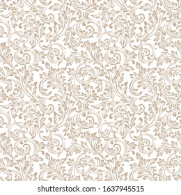 Seamless abstract floral pattern. Beige and white vector background. The geometric pattern of leaves.