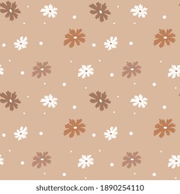 Nahtlose abstrakte Blumenmuster. Beiger und weißer Vektorhintergrund. 
