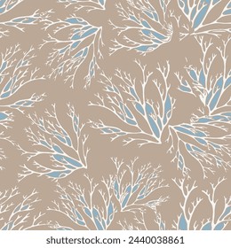 Nahtloses abstraktes Blumenmuster. Beige und weiß Vektor Hintergrund. Geometrische Blattverzierung. Grafisches modernes Muster