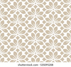 Seamless Abstract Floral Pattern. Beige And White Vector Background. Geometric Leaf Ornament. Graphic Modern Pattern