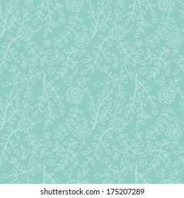 Seamless abstract floral pattern with birds in turquoise color