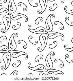 Seamless abstract floral pattern. Black and white vector background. Geometric leaf ornament. Graphic modern pattern