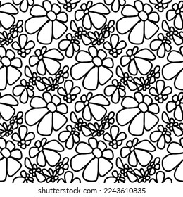 Seamless abstract floral pattern. Black, white. Vector illustration. Botanical texture. Flowers ornament. Design for textile fabrics, wrapping paper, background, wallpaper, cover.