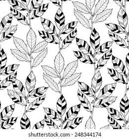 Seamless abstract floral pattern. Black and white vector illustration.