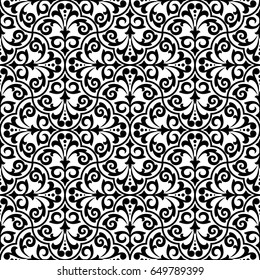 Seamless abstract floral pattern. Black and white vector background. Ornament for wrapping, wallpaper, tiles.