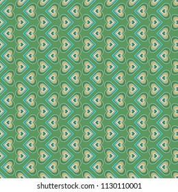 Seamless abstract floral pattern. Blue, brown and green background. Stylish graphic design. Geometric flower vector ornament.