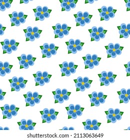 Seamless abstract floral pattern. Blue, yellow, green, white. Vector illustration. Chaotic botanical texture. Flowers, leaves. Design for textile fabrics, wrapping paper, background, wallpaper, cover.