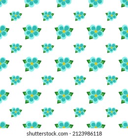 Seamless abstract floral pattern. Blue, yellow, green, white. Vector illustration. Simple botanical texture. Flowers, leaves. Design for textile fabrics, wrapping paper, background, wallpaper, cover.