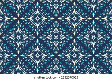 Patrón Floral Abstracto Sin Margen. Azulejos azules. Ilustración vectorial.