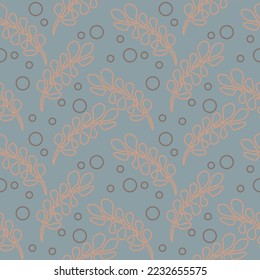 Seamless abstract floral pattern. Blue, grey, beige. Vector illustration. Botanical texture. Leaves ornament. Design for textile fabrics, wrapping paper, background, wallpaper, cover.