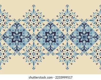 Seamless Abstract Floral Pattern. Blue Tile. Vector Illustration.