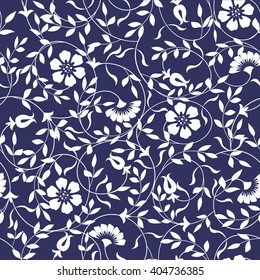 Seamless abstract floral pattern. Blue and white vector background. Ornament for wrapping, wallpaper, tiles