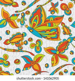 Seamless abstract floral pattern with butterfly