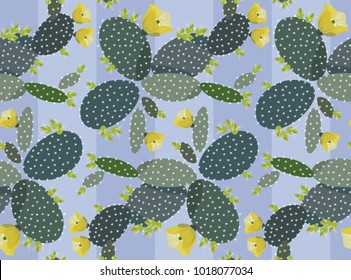 Seamless abstract floral pattern with cactuses. Hand drawn vector illustration