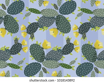 Seamless abstract floral pattern with cactuses. Hand drawn vector illustration