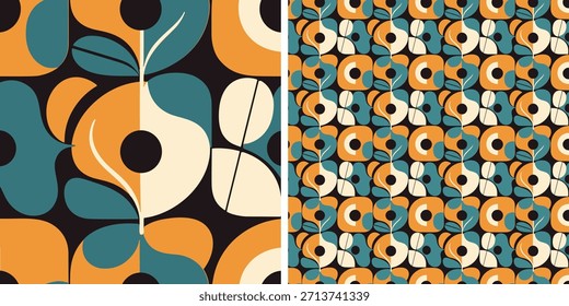 Seamless abstract floral pattern combining organic shapes and bold colors. Perfect for fashion textiles, wallpapers, surface design, and contemporary decor.