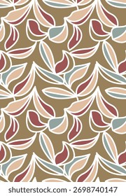 Padrão floral abstrato sem emenda com formas de folhas curvas em tons terrosos quentes