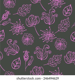 Seamless abstract floral pattern drawn by hand