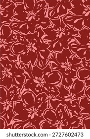 Seamless abstract floral pattern with elegant pink outlines on a dark terracotta brown background.