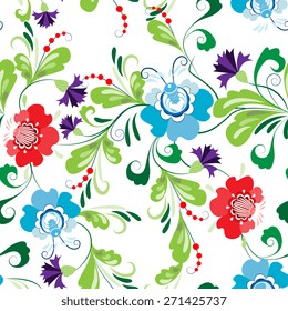 Seamless abstract floral pattern with elements of Russian folk art