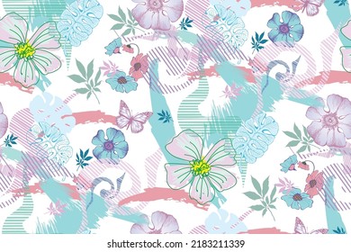 Seamless abstract floral pattern. Fashion textiles, fabric, packaging. 