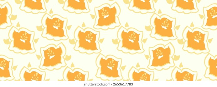Padrão floral abstrato sem emenda com flores amarelas com detalhes em um fundo claro. Design divertido e moderno ideal para têxteis, papel de embrulho e projetos de decoração, impressão