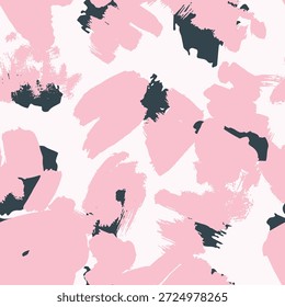 Seamless abstract floral pattern featuring bold hand-painted textured pink shapes on a light background. Ideal for textile prints, packaging, wallpapers, fabric design, stationery