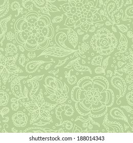 Seamless abstract floral pattern with flowers, petals, leaves, seeds, plants or olive background