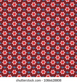 Seamless abstract floral pattern. Geometric flower vector ornament. Stylish graphic design. Violet, blue and red background.