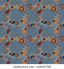 Seamless abstract floral pattern. Geometric flower vector ornament. Stylish graphic design. Orange, brown and gray background.