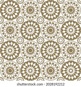 Seamless abstract floral pattern. Geometric ornament of leaves. Graphic modern pattern in golden beige tones on a white background.