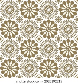 Patrón floral abstracto e impecable. Ornamento geométrico de hojas. Patrón gráfico moderno en tonos beige dorado sobre un fondo blanco.