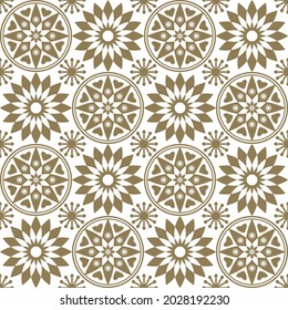 Patrón floral abstracto e impecable. Ornamento geométrico de hojas. Patrón gráfico moderno en tonos beige dorado sobre un fondo blanco.