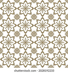 Seamless abstract floral pattern. Geometric ornament of leaves. Graphic modern pattern in golden beige tones on a white background.