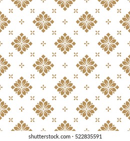 Seamless abstract floral pattern. Geometric leaf ornament. Graphic modern pattern. Gold and white vector background. 