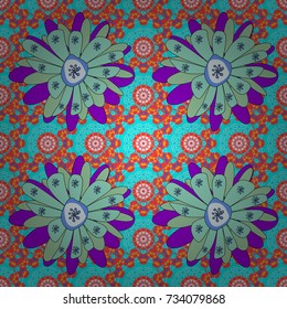 Seamless abstract floral pattern. Geometric flower vector ornament. Stylish graphic design. Blue, red and violet background.