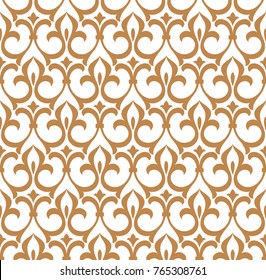 Seamless abstract floral pattern. Gold and white vector background. Geometric leaf ornament. Stylish graphic design