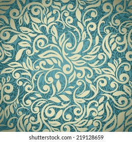  Seamless abstract floral pattern, golden-blue style 