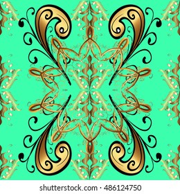 Seamless abstract floral pattern, golden-green style. Vector.