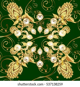 Seamless abstract floral pattern, golden-green style. vector illustration texture.