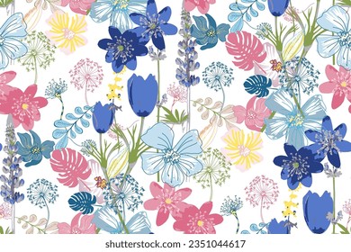Seamless abstract floral pattern. Good for fabrics, dresses, tablecloths, backdrops and the like.