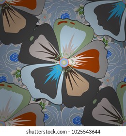 Seamless abstract floral pattern in gray and blue colors. Graphic modern pattern. Seamless pattern with cosmos flowers. Cute vector background. Geometric leaf ornament.