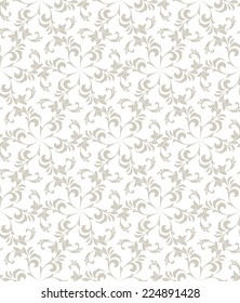 Seamless abstract floral pattern. Gray and white background. 